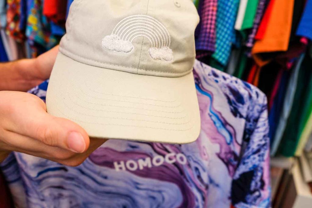 varsity stitch white rainbow cap by HOMOCO on The Majority Group